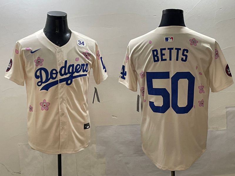 Men Los Angeles Dodgers 50 Betts Cream Sakura Edition 2025 Nike MLB Jersey style 6